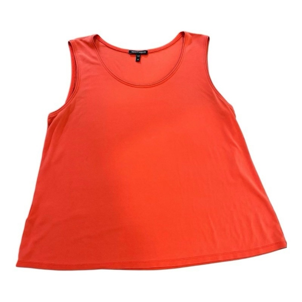 Eileen Fisher Burnt Orange 100% Silk Scoop Neck Sleeveless Blouse Size M READ